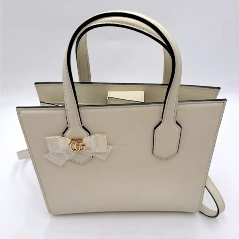 Auth Gucci Small Marmot Limited Edition Cream Leather 2way Tote Bag Preloved Ex+